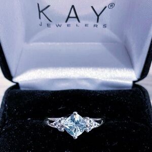 NEW! Kay Jewelers Aquamarine Ring White Topaz Sterling Silver (NWOT)